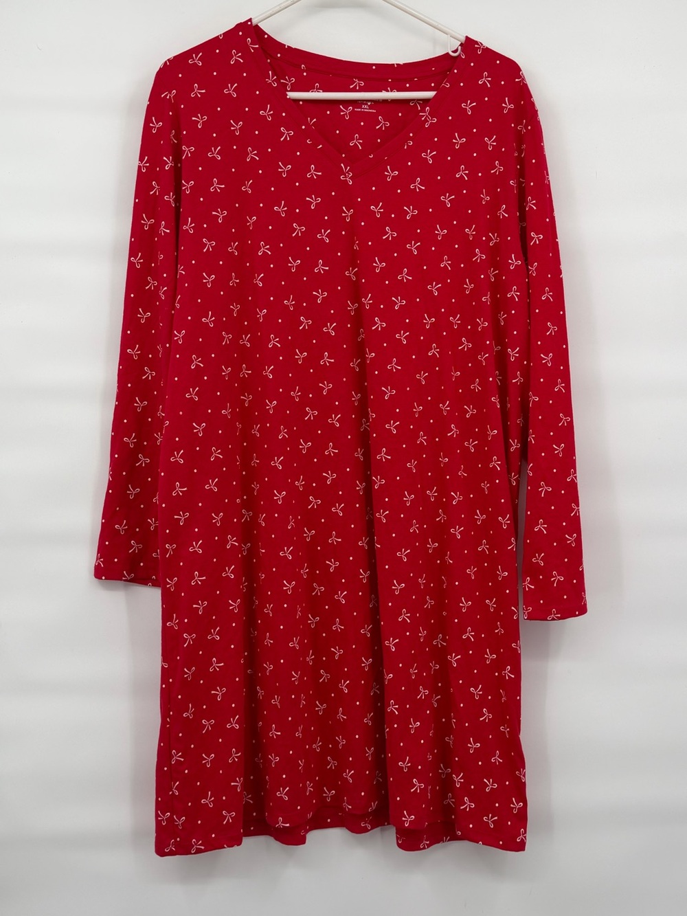 Charter club nwt red white ribbon cotton long sleeve might gown